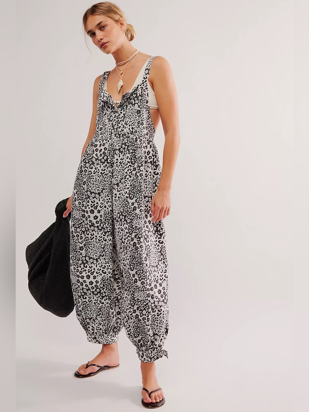 Free People Running Wild Floral Barrel Jumpsuit Size Medium